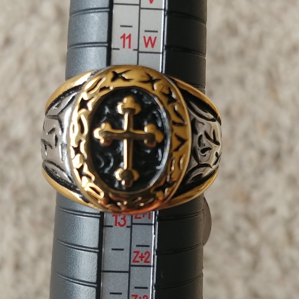 Men's Gold and Silver Cross Ring